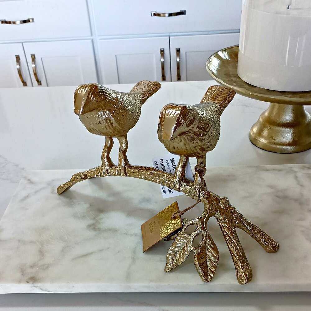 NEW! EXQUISITE Gold METAL SONG BIRDS ON A BRANCH DECOR